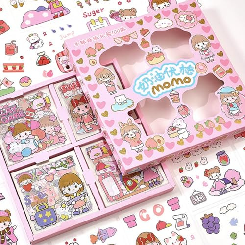 SUQ 100 Fogli Kawaii Adesivi, Carino Set di Adesivi Ragazze Cartone Animato, Adesivi Scrapbook, Set di Adesivi per Bambini, per Artigianato Fai da Te, Pianificatori, Calendari e Taccuino (Rosa)