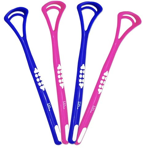 4 x Tongue Scraper Cleaner ~ 2 Pink & 2 Dark Blue