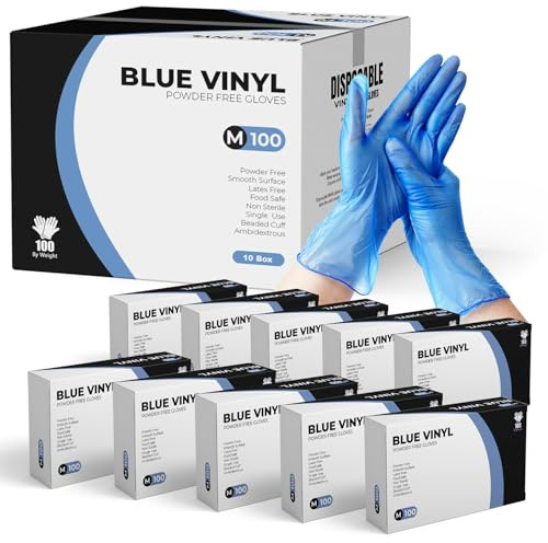eatasty Disposable Gloves, Size M, Pack of 1000, Blue Vinyl Gloves, Powder Free, Latex Free, Comfortable Fit, Suitable for Food Handling, Cleaning, Hairdressing & Multi-Purpose Use