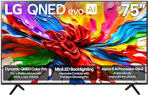 LG 75-Inch Class QNED evo AI QNED92A Series Mini LED 4K Smart TV w/Dolby Atmos, Dolby Vision, HDR10, AI Super Upscaling 4K, Filmmaker Mode, Wow Orchestra, Alexa Built-in (75QNED92AUA, 2025)