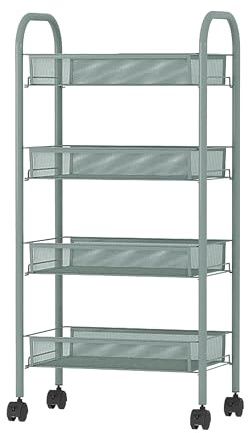 simpa 3 & 4 Tier Metal Multipurpose Wheeled Storage Basket Trolley Utility Carts. (Dark Green, 4 Tier)