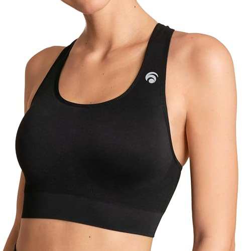 OCEANSAPART Beverly Reggiseno Sportivo Donna Senza Ferretto con Racerback e Compressione Media - Sport Bra Traspirante per Yoga, Allenamento e Tempo Libero - Top Sportivo Donna - Negro - l