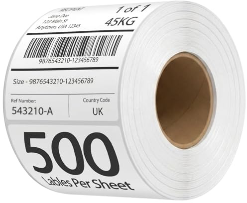 eCompostable Direct Thermal Printer 4X6 Labels 100mm x 150mm White Fanfold Permanent Adhesive Shipping Labels Compatible with Etsy, Shopify, Ebay, Amazon, Royal Mail, FedEx 500 Labels