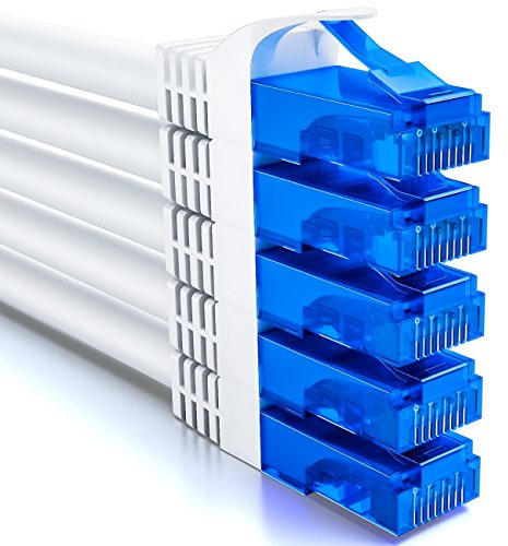 deleyCON 5x 0,25m CAT6 Câble Réseau set - Court 25cm U-UTP RJ45 CAT-6 LAN Câble Patch Ethernet DSL Switch Routeur Modem Répéteur Panneau Patch - Blanc