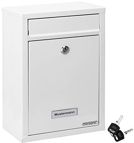 MONZANA® Boîte aux Lettres Murale Blanche Boîte Postale Boîte aux Lettres Acier INCL. 2 clés Plaque Nominative verrouillable