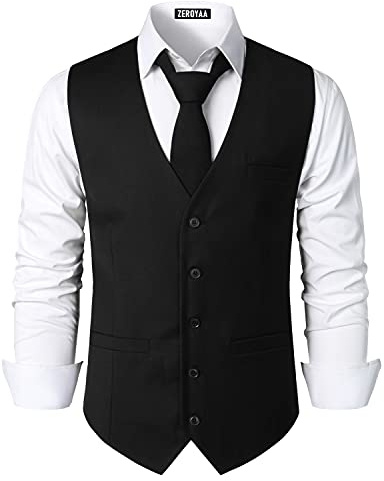 ZEROYAA Men's Urban Design Business Formal Dress Vest Black XXL
