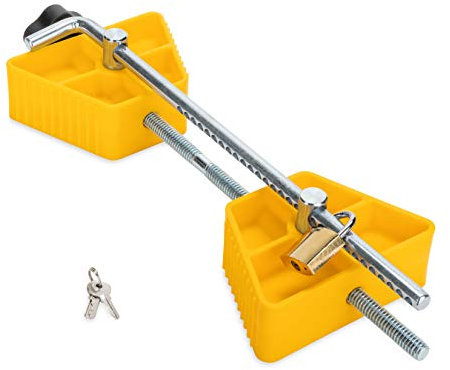 Camco Kleiner Wohnmobil-Radstopper mit Schloss | stabilisiert Ihren Anhänger | kompatibel mit Reifen mit einem Durchmesser von 66 cm bis 76,2 cm und einem Reifenabstand von 3,8 cm bis 9,5 cm (44653)