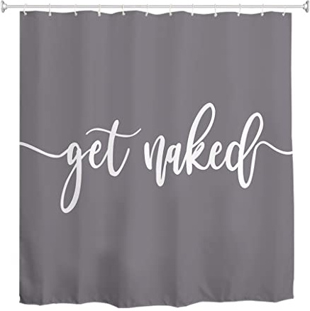 goodbath Grauer Duschvorhang 200cm Fallhöhe, Get Naked Wasserdicht Anti-Schimmel Stoff Badevorhänge Badezimmer, 180 x 200 cm, Grau