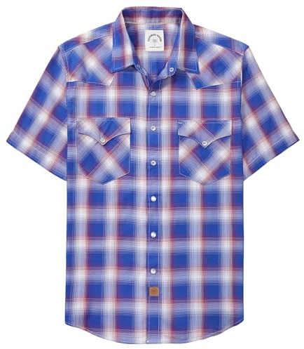 Dubinik®Camicia Uomo Manica Corta Fibra di bambù Casual Quadretti Comoda Bottoni Automatici Cowboy Western Vintage Camicia Blu Bianche Rosse XL