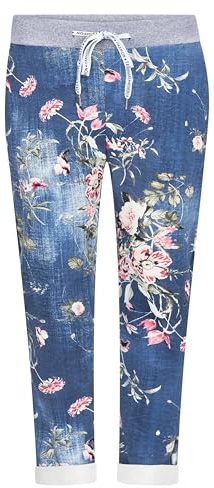 Mississhop Pantaloni da jogging da donna, in cotone, per il tempo libero, motivo floreale, Modello 34, Taglia Unica