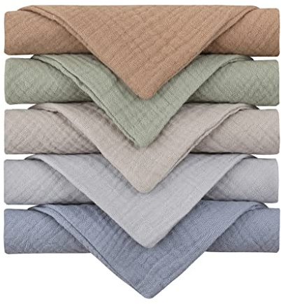 Reoyloep Muslin Wipes per il bambino, 5-Pack Muslin Squares 23x23cm/9.06 x9.06 Baby Burp Panno di Cotone Salviette per il viso Super Soft