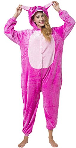 Stitch - Costume da Angelo Rosa S (145-155 cm), Tuta Onesie, Carnevale, Pigiama da Casa, Jogging, Cosplay, Animale per Adulti, Lilo & Stitch