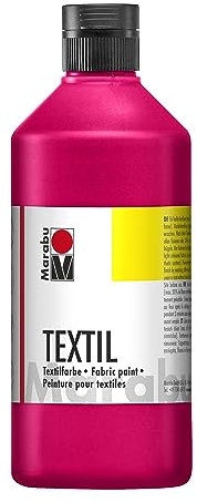 Marabu 17160075031 - Textil Stoffmalfarbe für helle Stoffe, Kirschrot 500 ml, Druckfarbe auf Wasserbasis, waschbeständig bis 60°C, Fixierung durch Bügeln o. Backofen