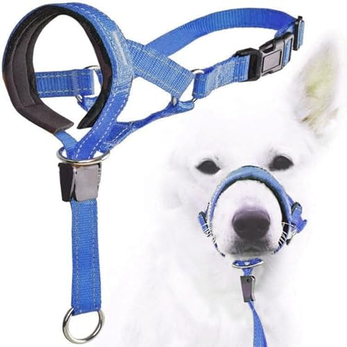 Zerodis Dog Head Halter, Adjustable No Lead Pull Collar with Safety Batch for Canines (Blue)