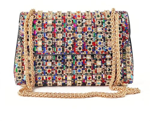 VESONNY Rhinestone Evening Clutch Purse for Women - Sparkling Formal Evening Purse Handbag with Strap for Weddings, Parties, Prom, Cocktail (Multicolored)
