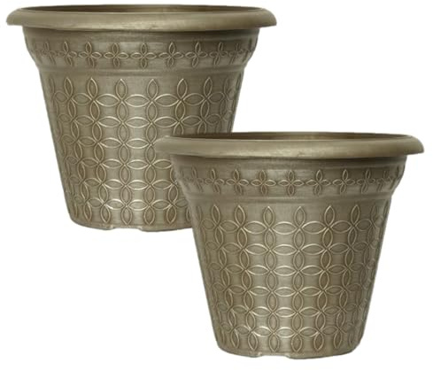 Fyne-Finds Set of 2 Mod Flora Planter 30cm,12inch Brushed Metallic Cappucino Plant Pot 9L Indoor Garden