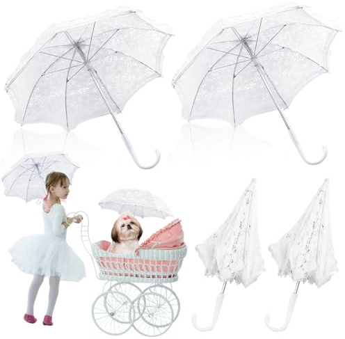 Zansens 2 White Lace Embroidery Umbrella for Girls,Wedding Umbrellas,White Craft Parasol for Bridal Party,Pet Decoration Umbrella,For Wedding Decoration, Flower Girl,vintage photo shoot props