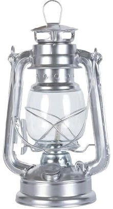Lampe à pétrole d'extérieur, lanterne tempête rétro, lampe à pétrole, convient pour l'intérieur, la maison, le jardin, le camping, 25 cm (argenté)