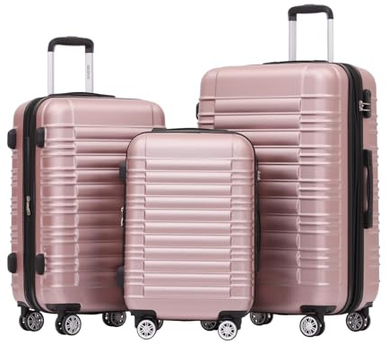 BEIBYE Reisekoffer 2088 Hartschalekoffer Gepäck Koffer Trolley Set, Kofferset in 14 Farben (Rosagold)