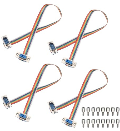 sourcing map 4 Pcs IDC Serial Cable Rainbow Wire Flat Ribbon Cable DB9 Male to DB9 Female 11.8 Inch Length 2.54mm Pitch Breadboard Jumper Wires for Electronic Projects