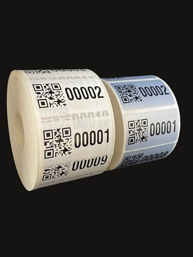 Inventaretiketten mit QR-Code – Universal Etiketten 45x25mm, selbstklebend, 4–9-stellig, 1000 Etiketten/Rolle – Inventar, Geräte- & Lagerkennzeichnung