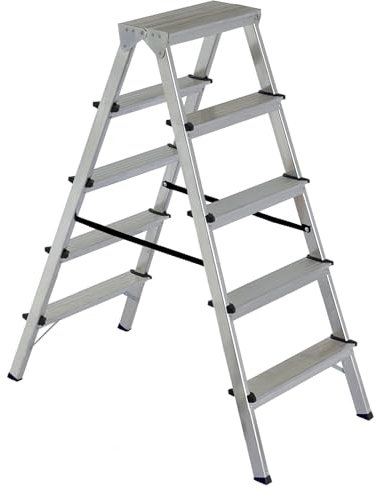 Fortena Haushaltsleiter Doppelleiter 2x5 Stufen Aluminium 120 kg Belastung