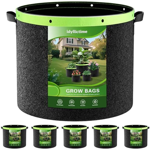 idyllictime Grow Bags 6 Pack 2MM 400G More Heavy Duty Thickened Nonwoven Garden Plant Fabric Pots (Black, 37 Liter/10 Gallon)