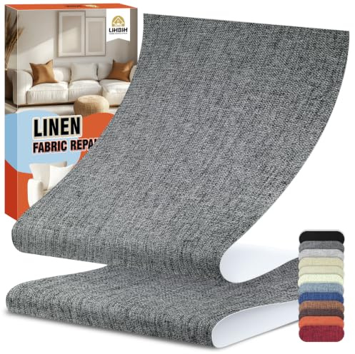 Flicken Selbstklebend Stoff Reparaturset, 12x160 cm Selbstklebender Stoff Flicken Leinen Reparatur Patch, Leinenstoff Patches Selbstklebend für Sofas, Autositze, Bootssitze, Bürostühle, Dunkelgrau
