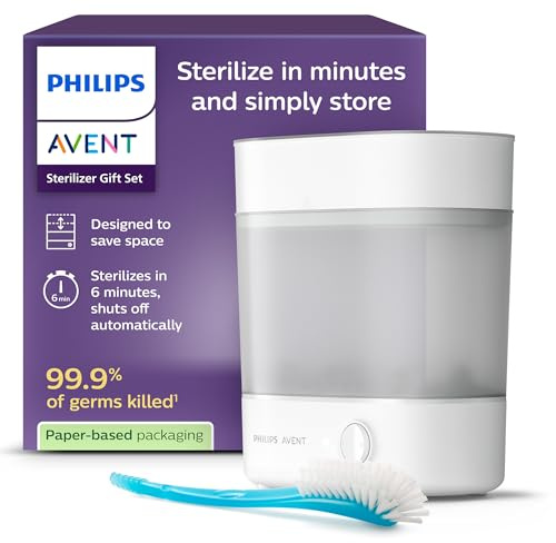 Philips Avent Sterilisator-Geschenkset – Elektrischer Dampfsterilisator mit Flasche und Saugerbürste, einfaches Reinigen und Sterilisieren von Babyfläschchen, Milchpumpen, SCF291/30
