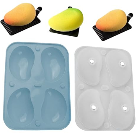 Silikon-Mango-Kuchenform Mit 4 Löchern, Puddingform Mangoförmig 3D, Mango-Silikonform Zum Backen Von Mousse-Kuchen Für Pudding Schokolade Hausbäcker