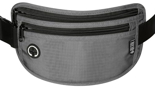 VINATO Diebstahlschutz Bauchtasche, Unauffällige Gürteltasche für Damen & Herren mit RFID-Schutz, Reisetasche diebstahlsicher für Festival, Sport, Reisen, Geldgürtel oder Reisepasstasche, Grau