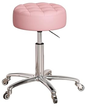 Arbetspall med Hjul Verkstad Höjdjusterbar 41-55 cm Ergonomisk Rund Rullpall Tjock Sittdyna Vridbar Pall för Kosmetiska Studior Frisörsalonger Kontor(Natural)