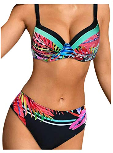 Generico Costume Due Pezzi Donna Curvy Costumino Push Up sotto Modellante sopra Bikini Mare Bagno Piscina Top Forti Sportivo Set Volant Nuoto Sexy Contenitivo Costumi da Bagno Tankinis Set
