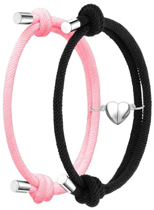 dinghaole 2 Pcs Heart Magnetic Couple Bracelets, Mutual Matching Couple Bracelets with Love Heart Pendant, Relationship Bracelet couple Gifts for Boyfriend Girlfriend Men Women and Your Lover