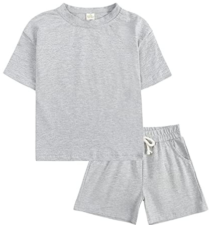 Tuta Bambino Bambino Cotone 6 Mesi-13 Anni Due Pezzi con T-Shirt Maniche Corte e Pantaloncini Completo Sportivo Estivo Casual Tute da Ginnastica Ragazza e Ragazzo Comode per Basket,Tennis,Grigio,140