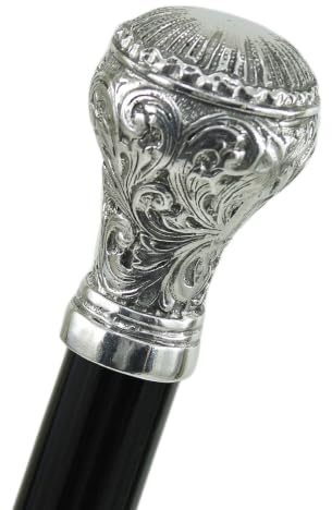 Bastón Artesanal de Madera Negra con Mango de Metal cincelado, 97 cm, Capacidad 135 kg - Elegante Regalo de Ceremonia para Hombres, Mujeres y Personas Mayores, (Arte Redondo Novedad)