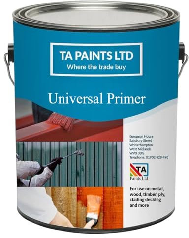 T A Paints Ltd Wood Metal Primer Undercoat Anti Corrosive Zinc Phosphate Multi Purpose for wroght Iron Steel Timber Brush Roller Spray Apply (5 Litre, Red Oxide)