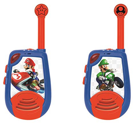 Lexibook, Mario Kart, Digitale Walkie-Talkies für Kinder, 2 km Reichweite, Morselichtfunktion, Gürtelclip für den Transport, batteriebetrieben, blau/rot, TW25NI