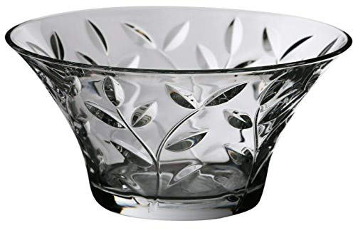 Rammento 24.5cm Round Clear Crystal Glass Dessert/Fruit Bowl | 12cm Tall Dishwasher Safe Serving Dish, Dining Table Centrepiece | 2.6L Large Decorative Floral Pattern Trifle Bowl for Salads & Desserts