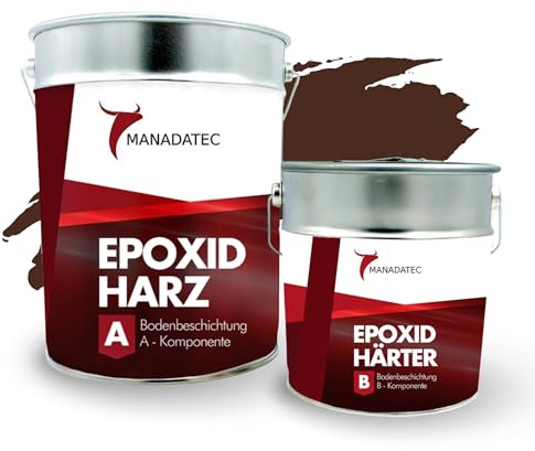 MANADATEC 2k Epoxidharz Bodenbeschichtung 5kg I RAL 8016 Mahagonibraun I Lösemittelfrei, Umweltfreundlich & Geruchsneutral I Beschichtung für Garagen- & Kellerböden I Hohe Schlagfestigkeit