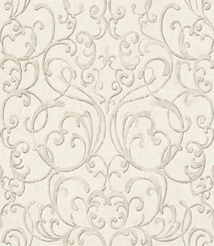 Rasch Papier peint intissé 651607 avec ornements style baroque en blanc et gris clair de la collection changement de papier peint II 10,05 x 0,53 m (L x l)