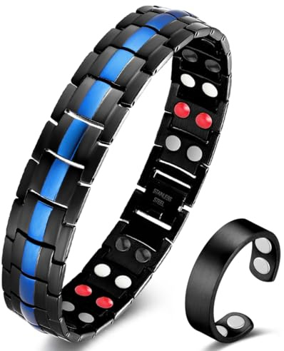 Vicmag Mens Magnetic Bracelet 3800 Gauss Ultra Strength Ring Titanium Steel | Double Row Magnets, Adjustable Size, Links Removal Tool, Present Box, Stainless Steel Wristband, Waterproof