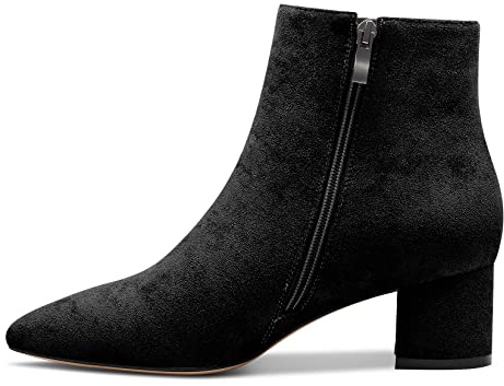 Castamere Women Chunky Block Low Kitten Heel Close Pointed Toe Ankle Boots Short Bootie Slip-on Zipper Office Classic Dress Boots Black Suede 4.5 UK