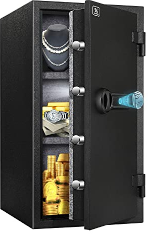 TIGERKING Biometric Fingerprint Fireproof Safe for Home Office, 3.47 Cu Ft Solid Steel Security Safe with Removable Shelf, Stores 29 Fingerprints, 30 Min Fire Protection, Anti-Theft Digital Safe