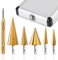ERWEY Lot de 5 forets étagés en métal avec boîte à outils en aluminium HSS - Kit professionnel avec perforation automatique des grains 4-12 mm/3-13 mm/4-20 mm/4-32 mm/5-35 mm