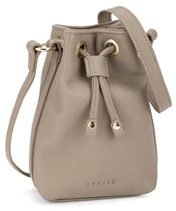 Comix - Mini Bucket Bag, bolso de mujer de ecopiel granada con bandolera ajustable, detalles en acabado dorado y logotipo, ideal para trabajo y ocio, ideas de regalo para niña, 12 x 18 x 5 cm, beige