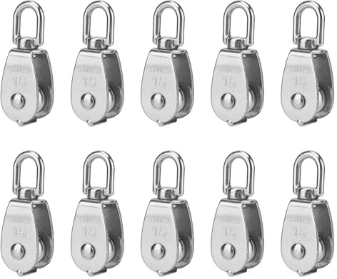 FAAING Lot de 10 poulie en acier inoxydable m15, petite poulie pour corde, poulie de renvoi pour treuil cable, charge maximale : 35 kg