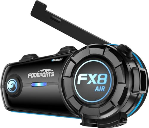 Fodsports FX8 AIR Motorrad Headset, Intercom Motorrad für 6 Motorräder mit Reichweite von 1500m, Bluetooth Helm Headset mit Musik Teilen & FM Radio, 900mAh, CVC ENC, 1 Pack
