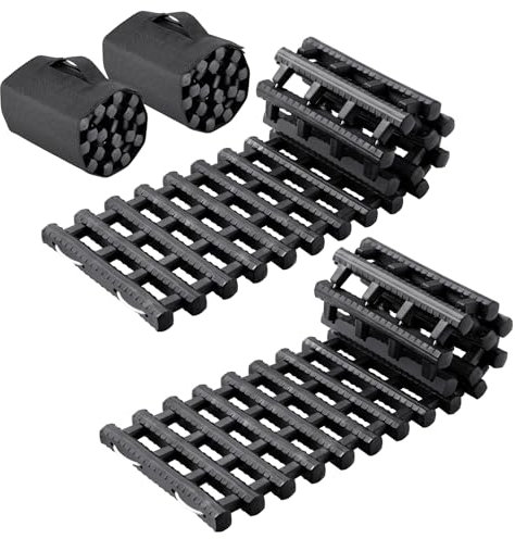 VEVOR 7 TON Traction Boards with TPR Material, Recovery Boards for Off-road Vehicles/Cars/Pickups/SUVs/RVs, Pair Tire Traction Mats on Snow, Sand, Mud and Loose Terrain, Storage Bags, Short, Black