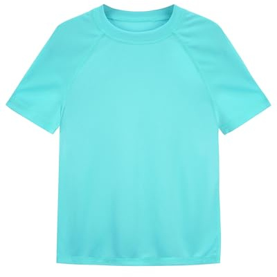 Poekuao Boys Rash Guard Short Sleeve UPF 50+ Sun Protection Swim Shirt Kids Quick Dry SPF Surfing Beach Water Shirt Deep Lake Blue XS